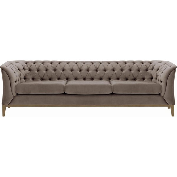 Chesterfield Modern 3 Seater Sofa Wood, grey, Leg colour: wax black