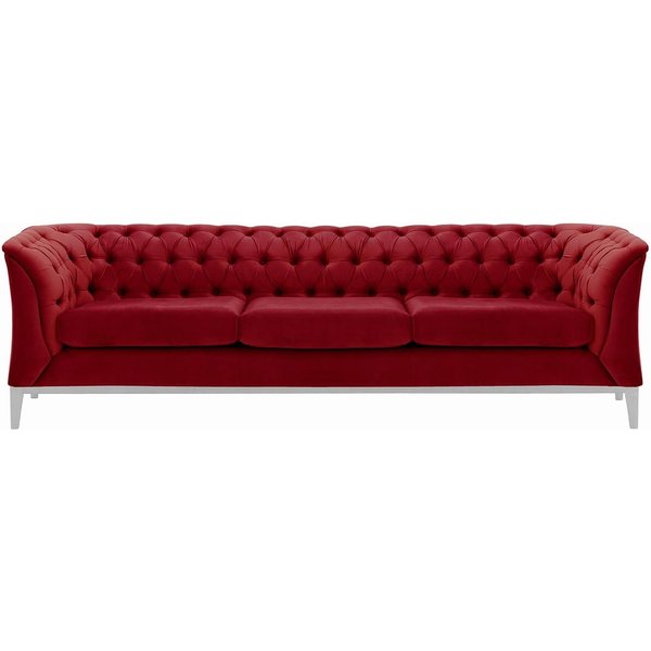 Chesterfield Modern 3 Seater Sofa Wood, dark red, Leg colour: white