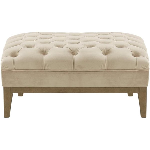 Chesterfield Modern Footstool Wood, light beige, Leg colour: wax black