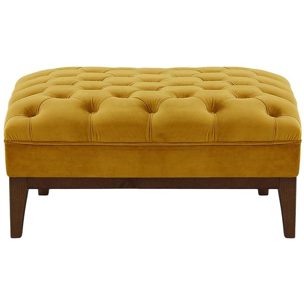 Chesterfield Modern Footstool Wood, mustard, Leg colour: dark oak