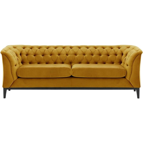 Chesterfield Modern 2,5 Seater Sofa Wood, mustard, Leg colour: black