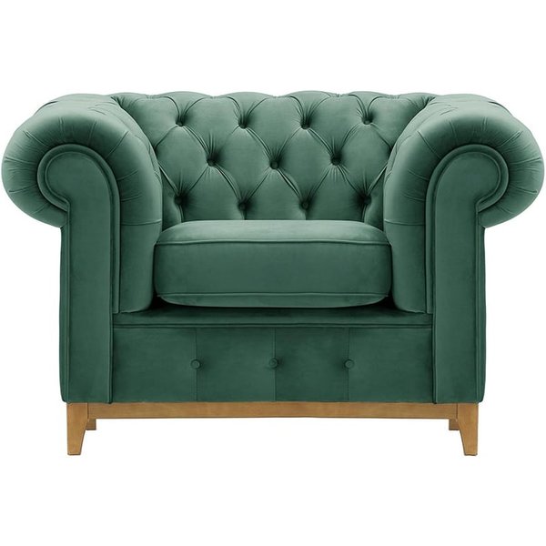 Chesterfield Grand Armchair, dirty blue, Leg colour: like oak