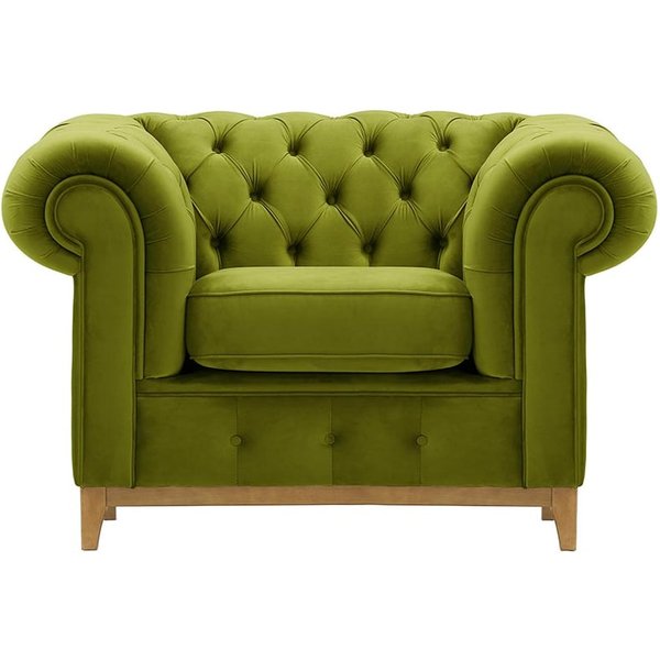 Chesterfield Grand Armchair, olive green, Leg colour: like oak