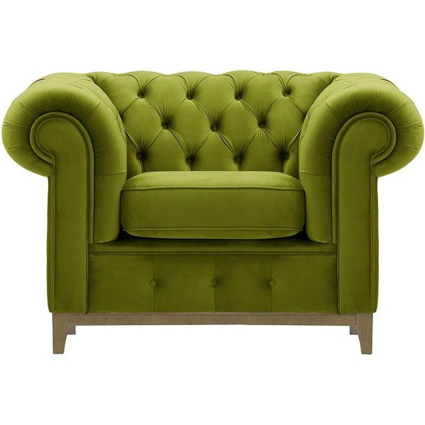 Chesterfield Grand Armchair, olive green, Leg colour: wax black