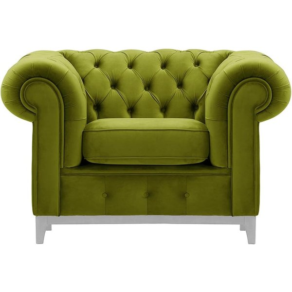 Chesterfield Grand Armchair, olive green, Leg colour: white