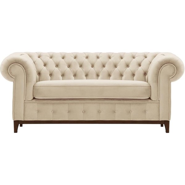Chesterfield Grand 2 Seater Sofa, light beige, Leg colour: dark oak