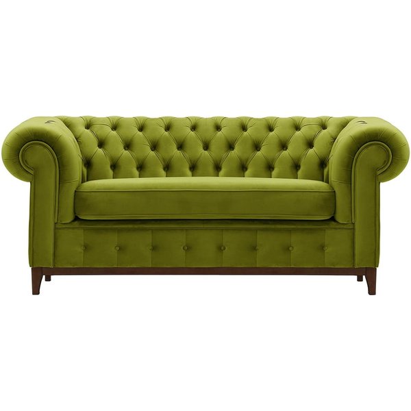 Chesterfield Grand 2 Seater Sofa, olive green, Leg colour: dark oak