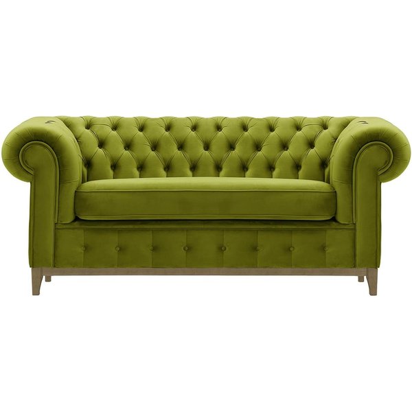 Chesterfield Grand 2 Seater Sofa, olive green, Leg colour: wax black