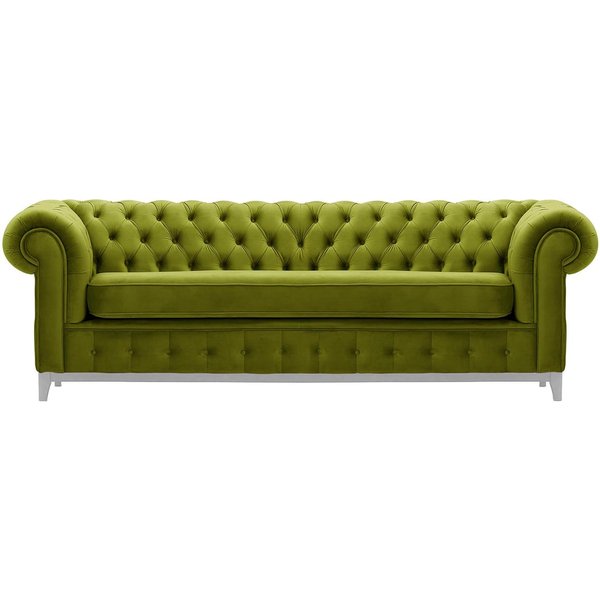 Chesterfield Grand 3 Seater Sofa, olive green, Leg colour: white