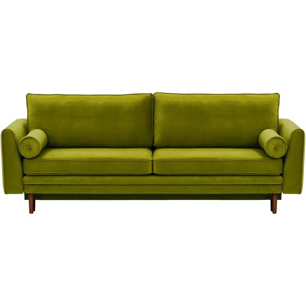 Cornelia Sofa Bed with Storage, olive green, Leg colour: dark oak
