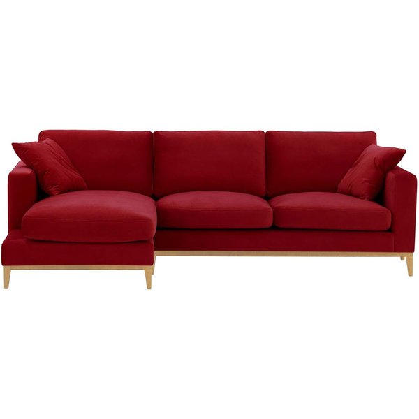 Covex Wood Left-Hand Corner Sofa, dark red, Leg colour: like oak