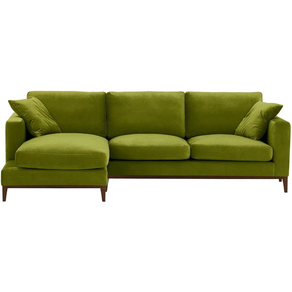 Covex Wood Left-Hand Corner Sofa, olive green, Leg colour: dark oak