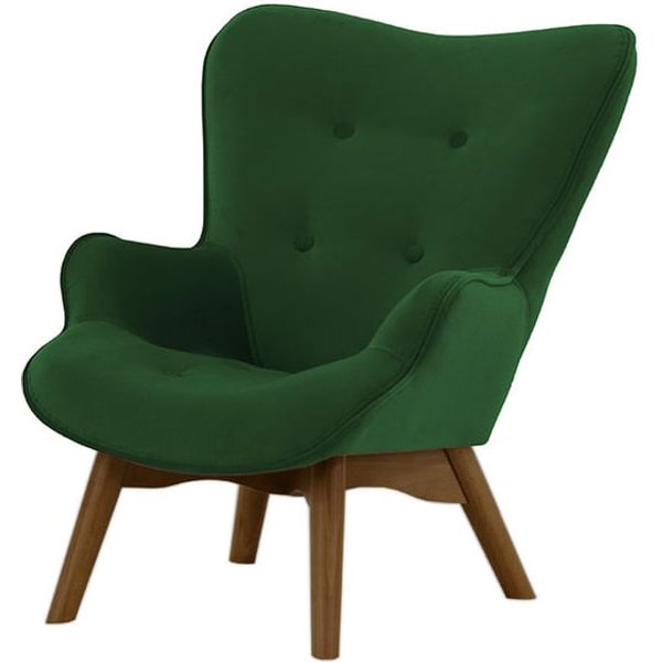 Ducon Mini Velvet Children's Wingback Chair, green, Leg colour: dark oak