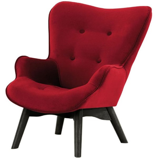 Ducon Mini Velvet Children's Wingback Chair, dark red, Leg colour: black