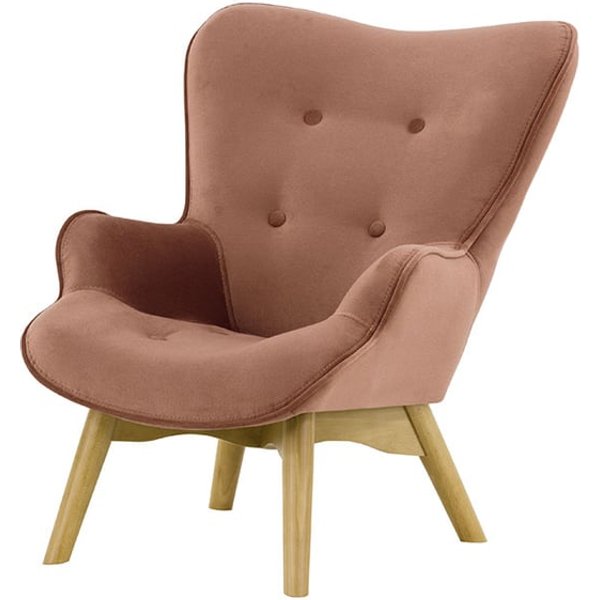 Ducon Mini Velvet Children's Wingback Chair, dirty pink, Leg colour: like oak