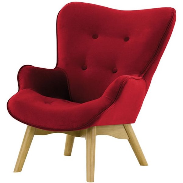 Ducon Mini Velvet Children's Wingback Chair, dark red, Leg colour: like oak