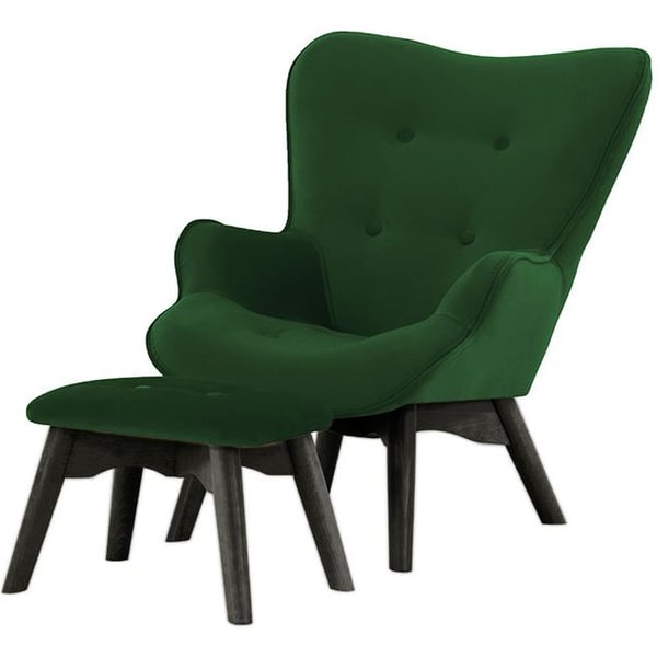 Ducon Mini Velvet Children's Wingback Chair + Footstool, green, Leg colour: black