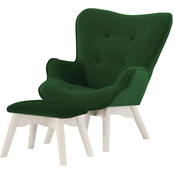 Ducon Mini Velvet Children's Wingback Chair + Footstool, green, Leg colour: white