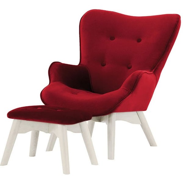 Ducon Mini Velvet Children's Wingback Chair + Footstool, dark red, Leg colour: white
