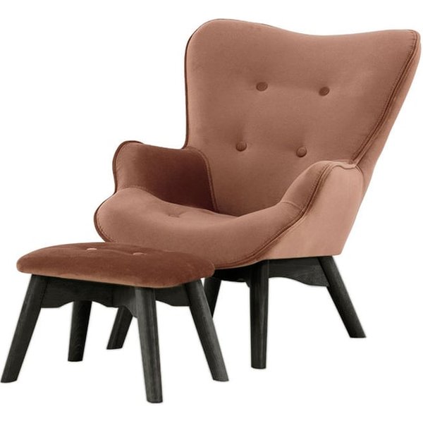 Ducon Mini Velvet Children's Wingback Chair + Footstool, dirty pink, Leg colour: black