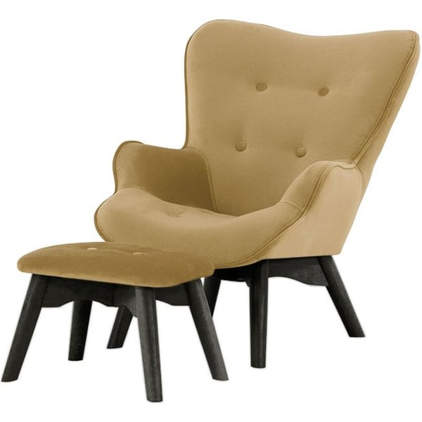 Ducon Mini Velvet Children's Wingback Chair + Footstool, beige, Leg colour: black