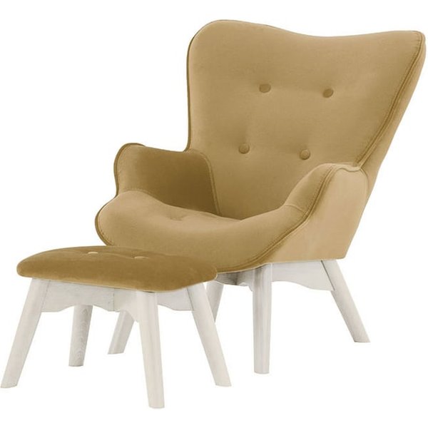 Ducon Mini Velvet Children's Wingback Chair + Footstool, beige, Leg colour: white
