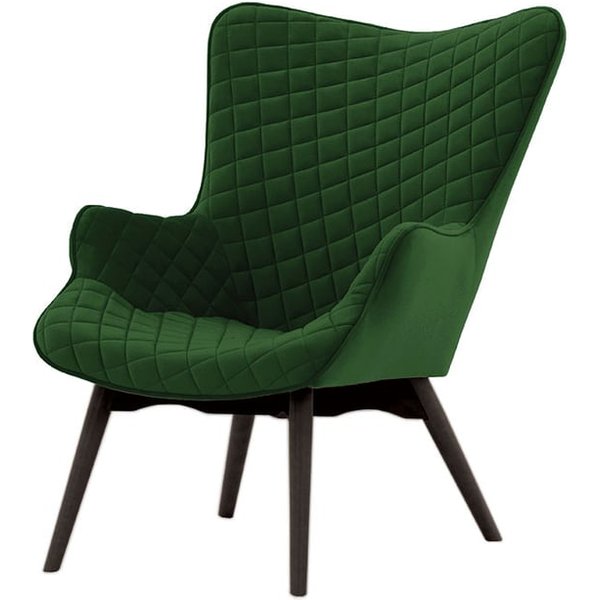 Ducon Velvet Wingback Chair With Stitching, dark green, Leg colour: black