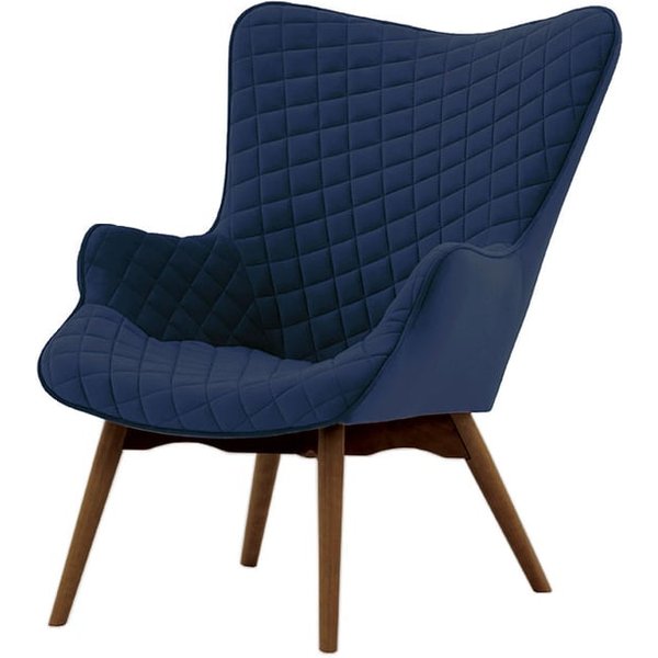 Ducon Velvet Wingback Chair With Stitching, blue, Leg colour: dark oak