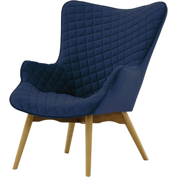 Ducon Velvet Wingback Chair With Stitching, blue, Leg colour: like oak