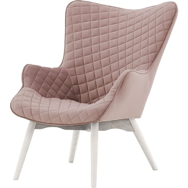 Ducon Velvet Wingback Chair With Stitching, lilac, Leg colour: white
