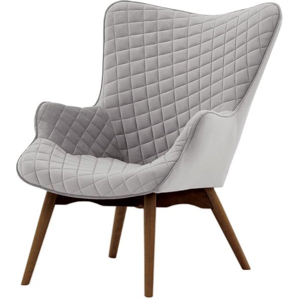 Ducon Velvet Wingback Chair With Stitching, silver, Leg colour: dark oak