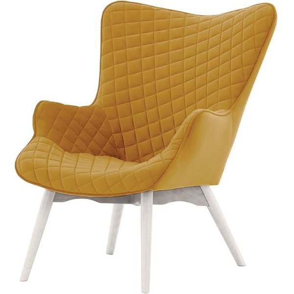Ducon Velvet Wingback Chair With Stitching, mustard, Leg colour: white