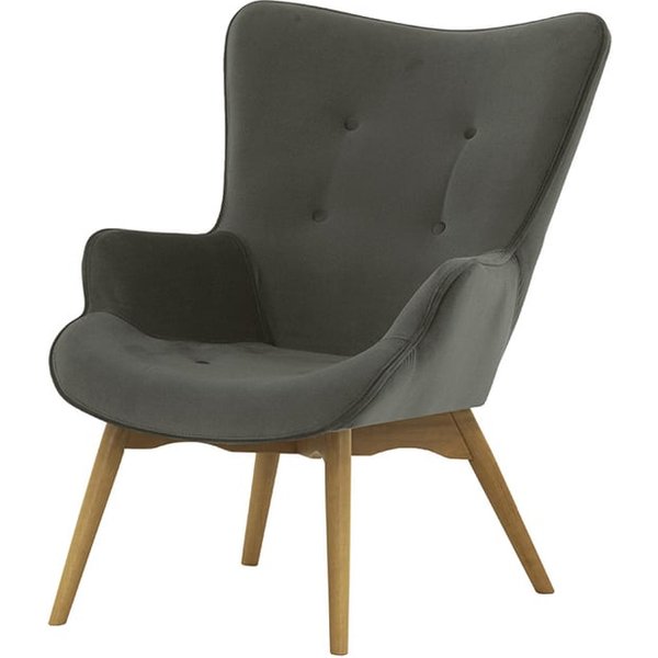 Ducon Velvet Wingback Chair, grey, Leg colour: like oak