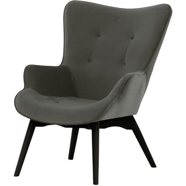 Ducon Velvet Wingback Chair, grey, Leg colour: black