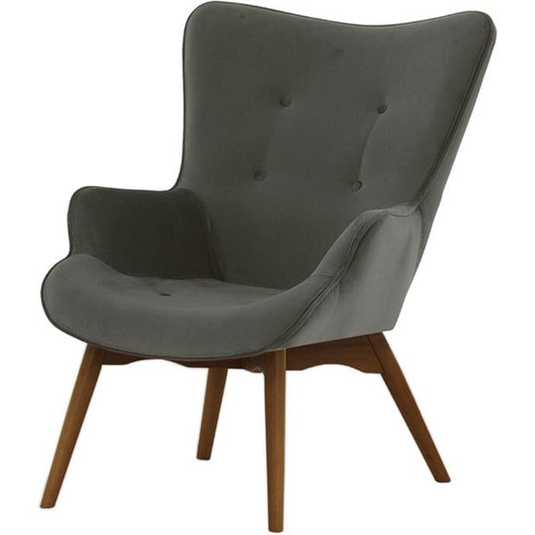 Ducon Velvet Wingback Chair, grey, Leg colour: dark oak