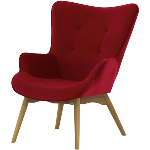 Ducon Velvet Wingback Chair, dark red, Leg colour: like oak