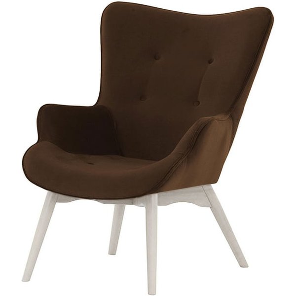 Ducon Velvet Wingback Chair, brown, Leg colour: white