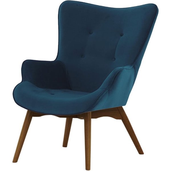Ducon Velvet Wingback Chair, navy blue, Leg colour: dark oak