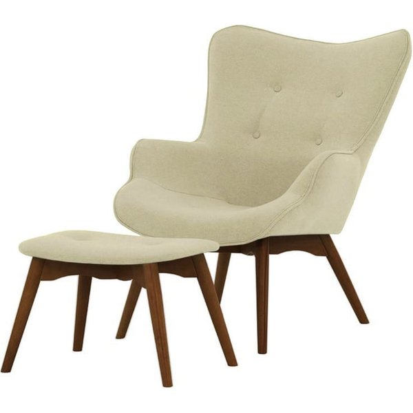 Ducon Wingback Chair + Footstool, cream, Leg colour: dark oak