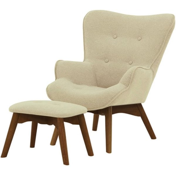 Ducon Mini Children's Wingback Chair + Footstool, cream, Leg colour: dark oak