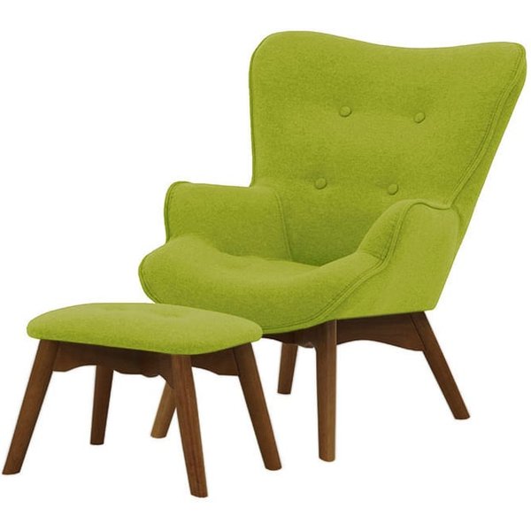 Ducon Mini Children's Wingback Chair + Footstool, lime, Leg colour: dark oak