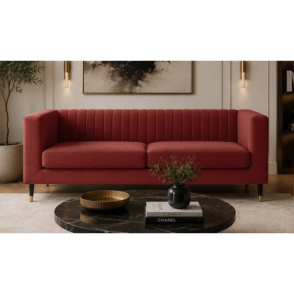 Slender 2 Seater Sofa, Matt Velour Rust Red - red