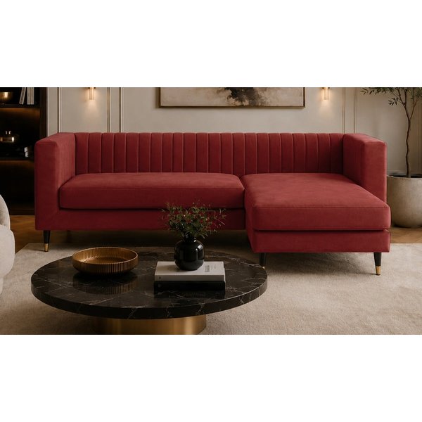 Slender Universal Corner Sofa, Matt Velour Rust Red - red
