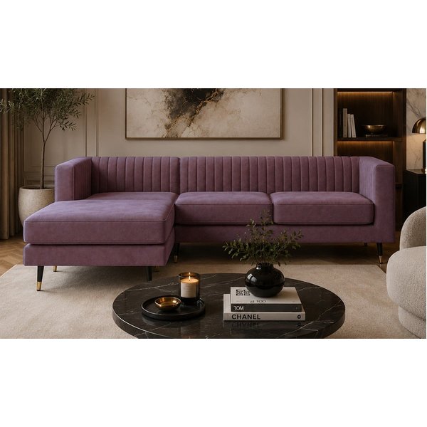 Slender Large Left Hand Corner Sofa, Matt Velour Chestnut - purple