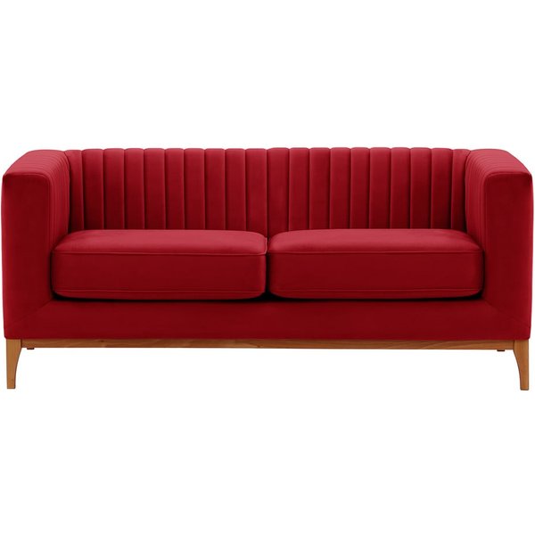 Slender Wood 2 Seater Sofa, dark red, Leg colour: aveo