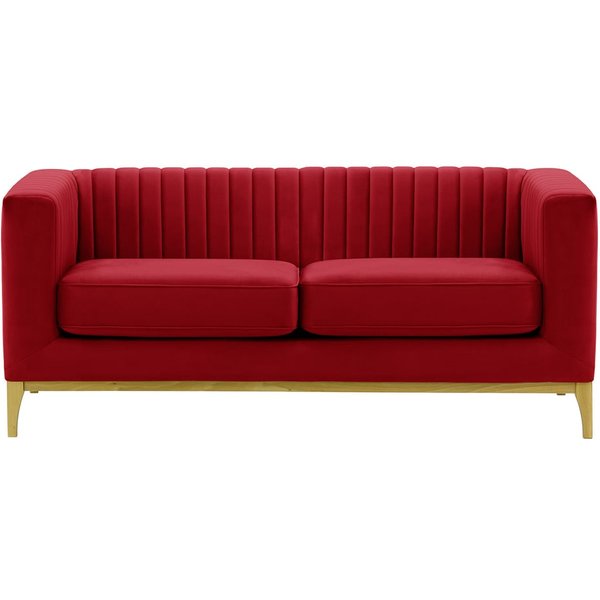 Slender Wood 2 Seater Sofa, dark red, Leg colour: like oak
