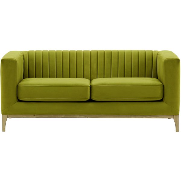 Slender Wood 2 Seater Sofa, olive green, Leg colour: wax black