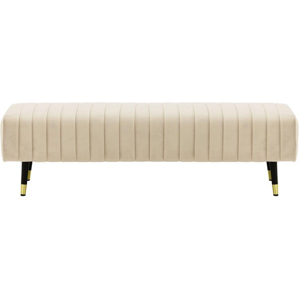 Slender Footstool with quilting, light beige