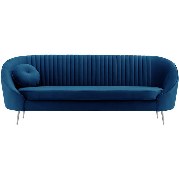 Kooper 3 Seater Sofa with stitching, blue, Leg colour: chrome metal