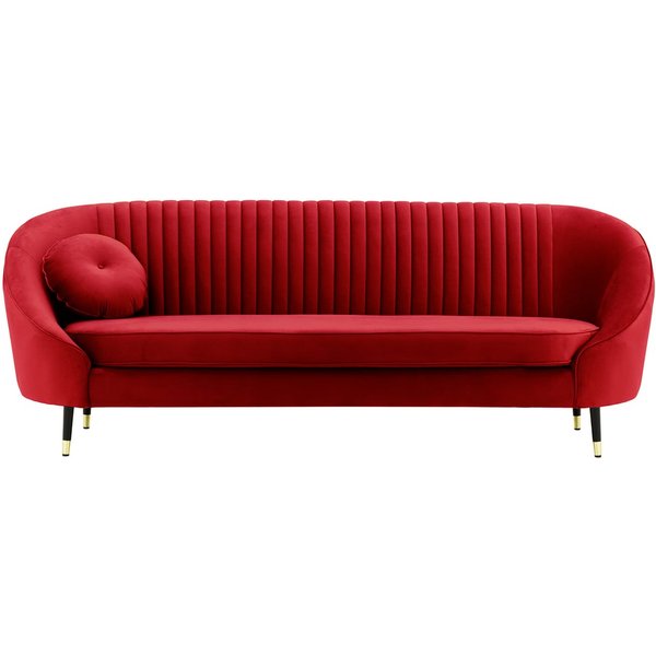Kooper 3 Seater Sofa with stitching, dark red, Leg colour: Black + gold